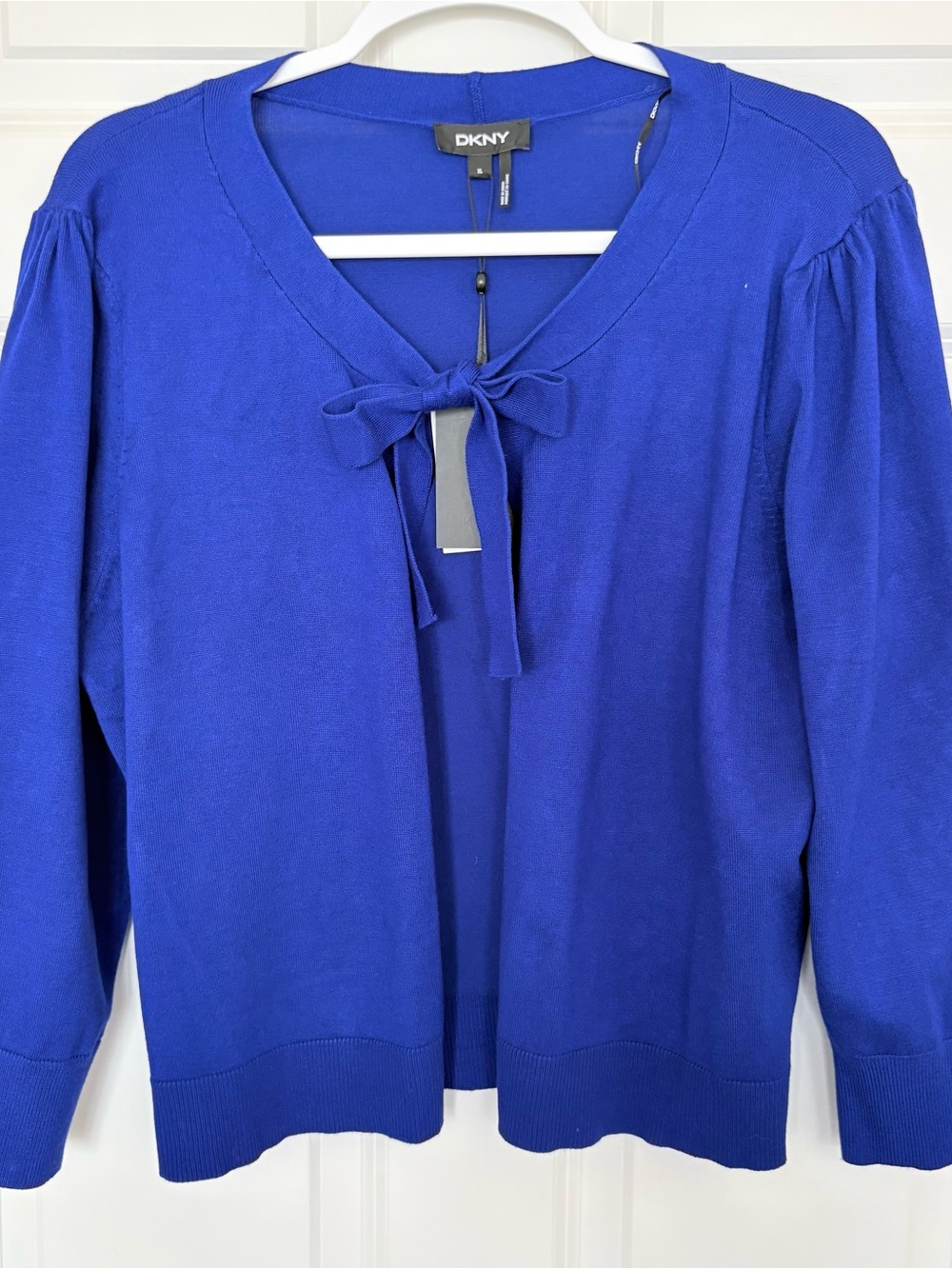 DKNY Cobalt Blue Tie-Neck Cardigan Sweater
